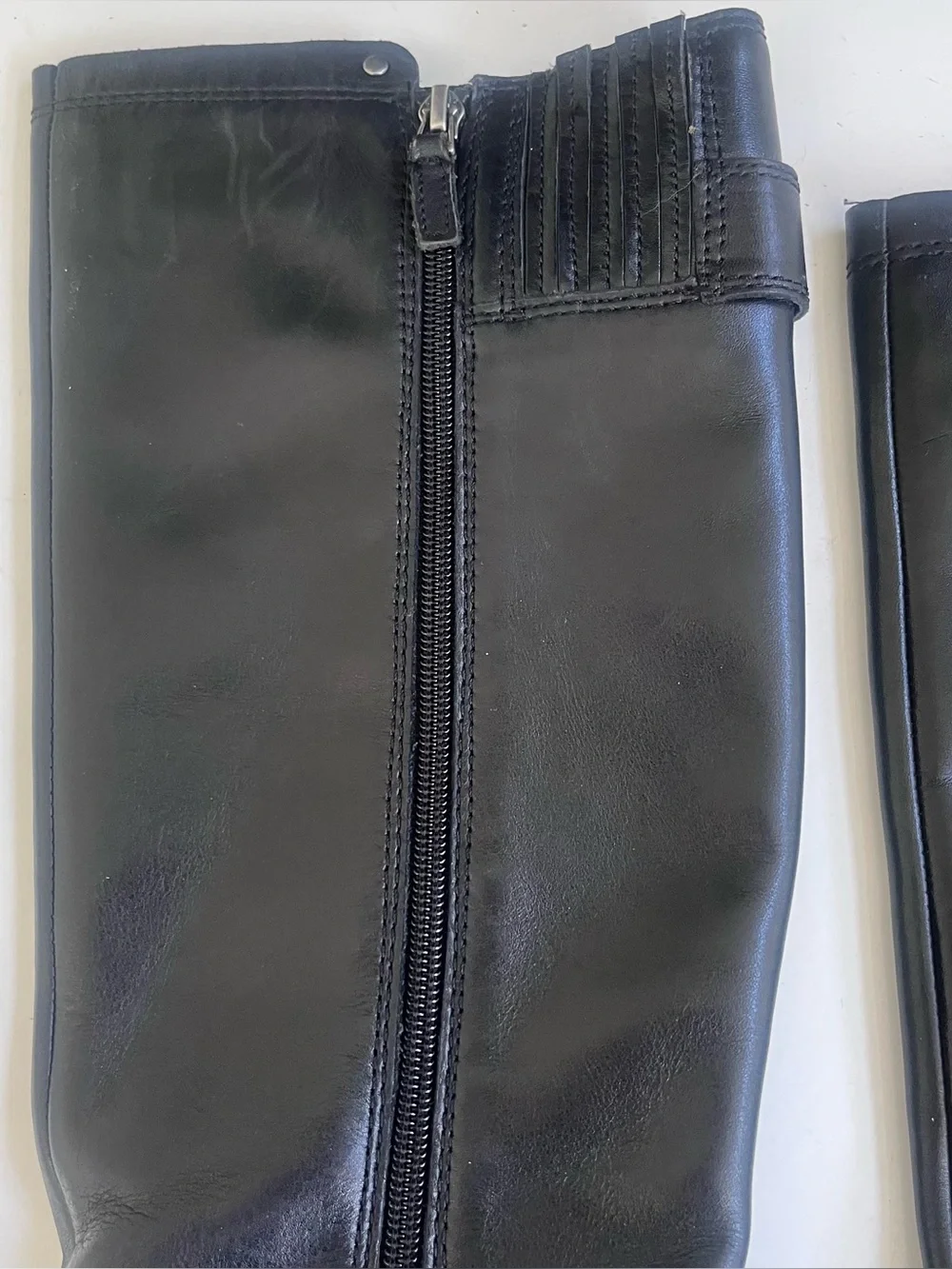 Franco Sarto 7.5M Tall Black Boots wedge Almond Toe Buckle Detail Side Zipper